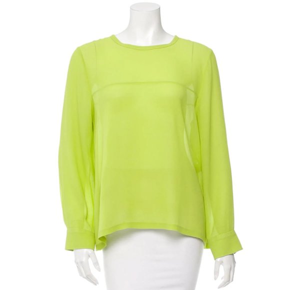 Lyn Devon Tops - Neon green silk long sleeve top